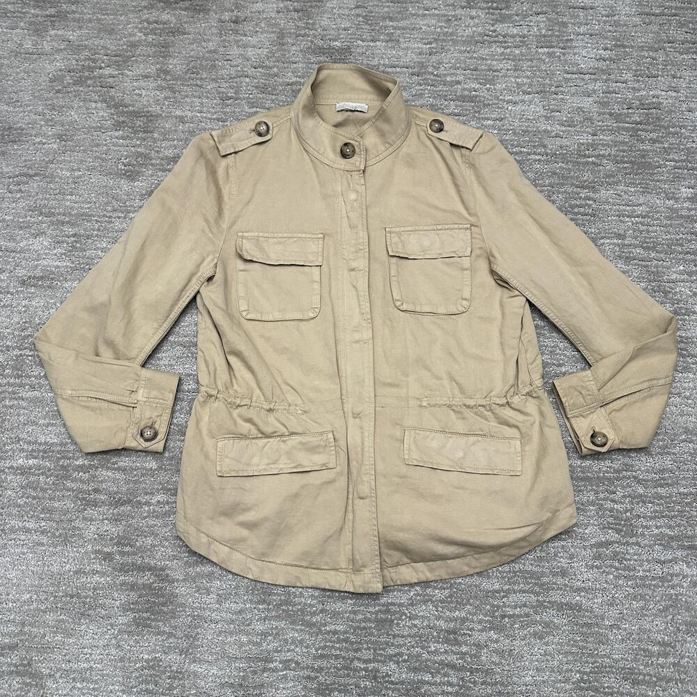 LOFT Jacket Womens Large Beige Twill Military Utility Button Front Unlined